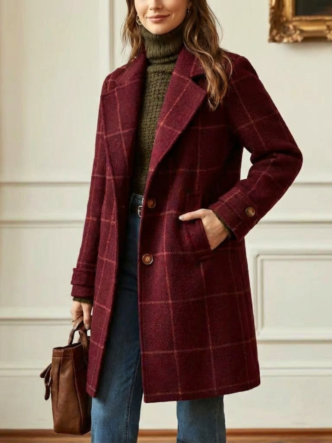 Ava™ | Wool Check Long Coat