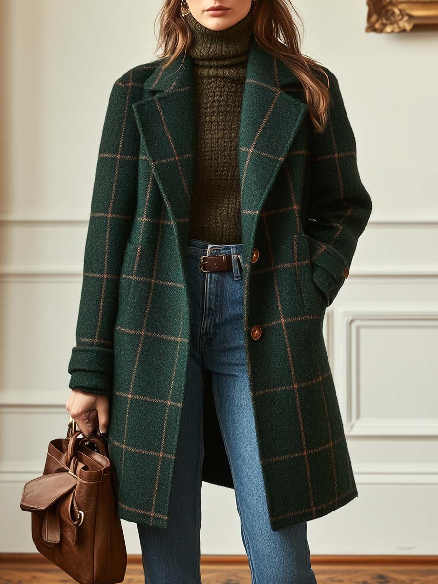 Ava™ | Wool Check Long Coat